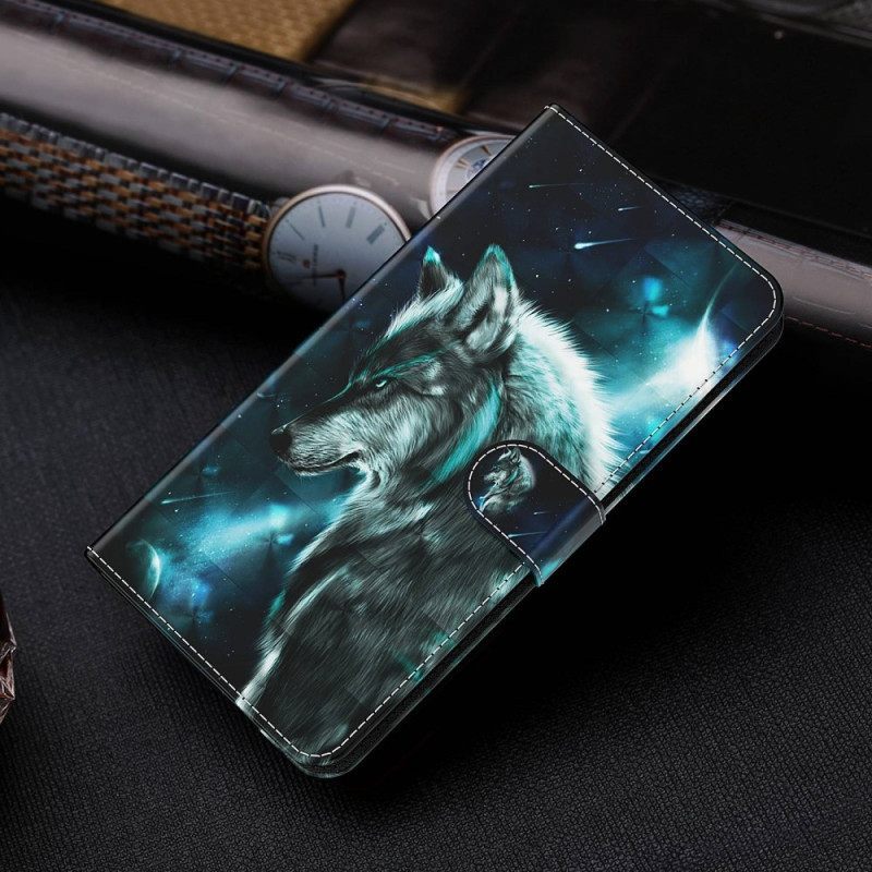 δερματινη θηκη Oppo A54 5G / A74 5G με κορδονι Lanyard Wolf