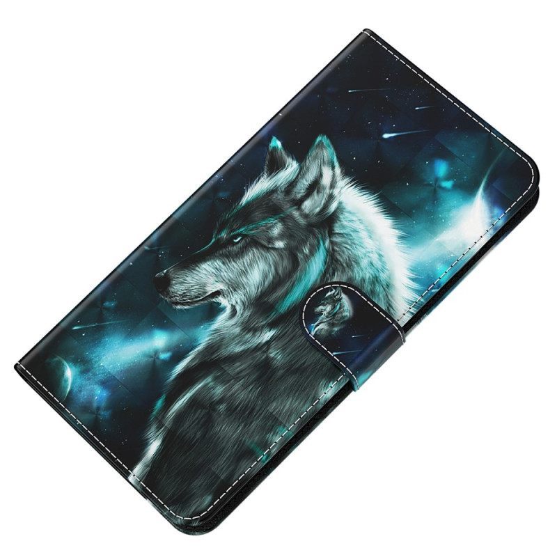 δερματινη θηκη Oppo A54 5G / A74 5G με κορδονι Lanyard Wolf