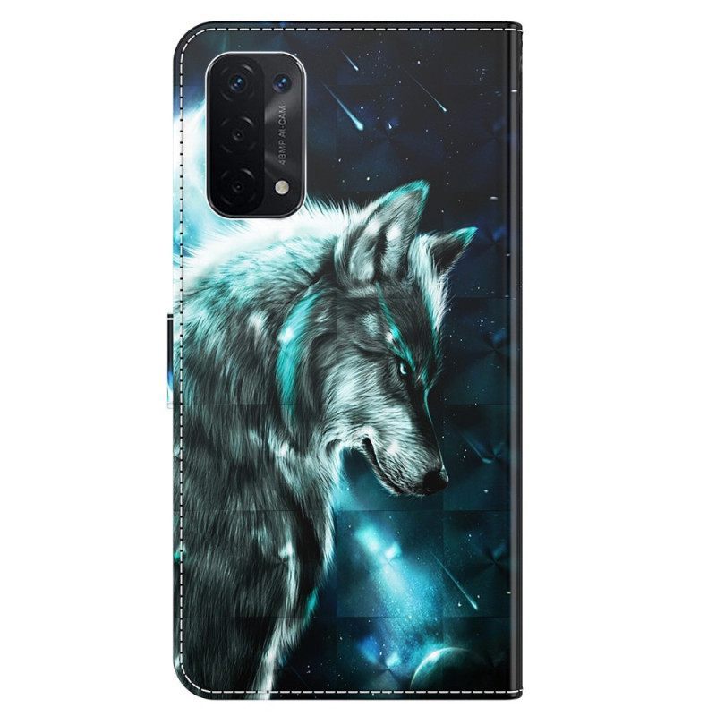 δερματινη θηκη Oppo A54 5G / A74 5G με κορδονι Lanyard Wolf