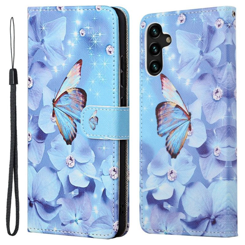 δερματινη θηκη Samsung Galaxy A13 5G / A04s με κορδονι Strappy Diamond Butterflies