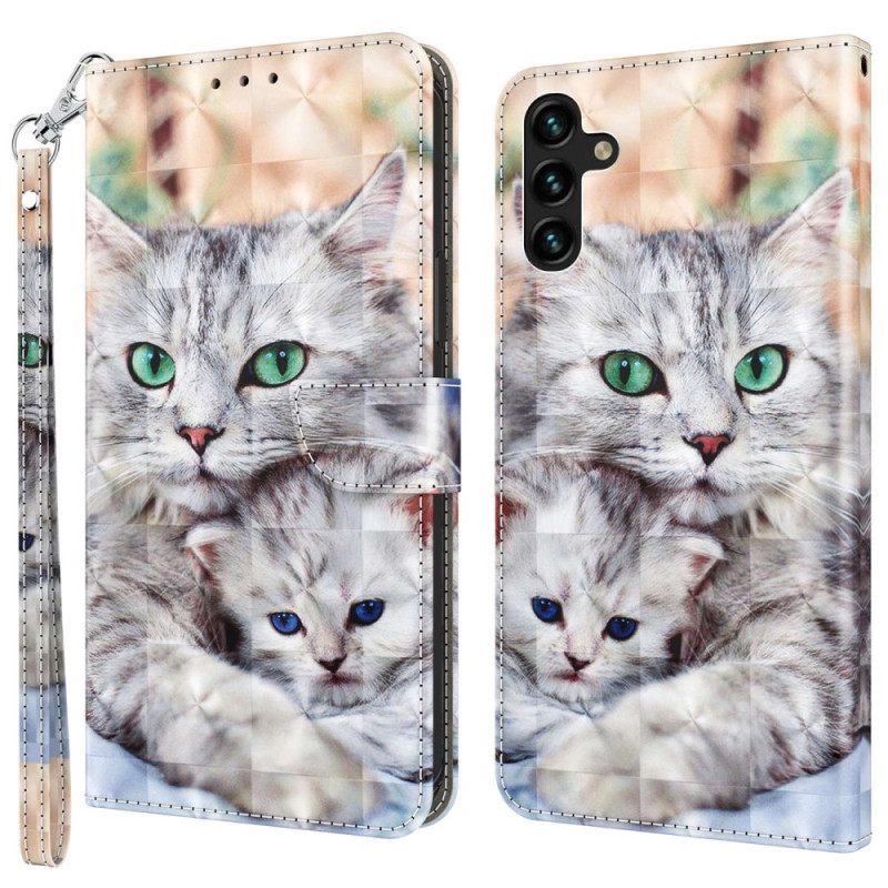 δερματινη θηκη Samsung Galaxy A14 / A14 5G με κορδονι Μόνο Thong Cats