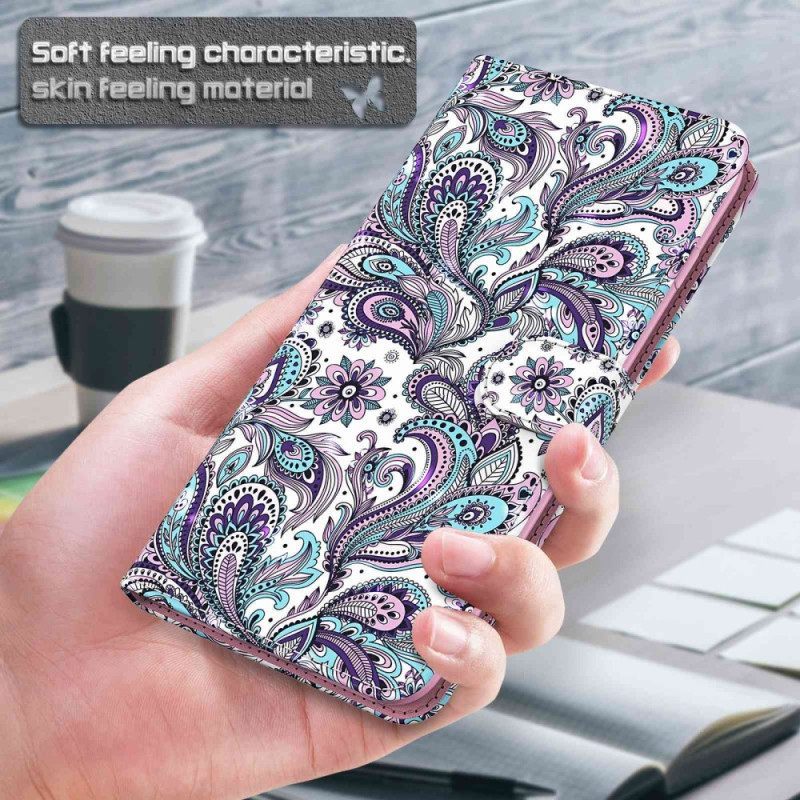 δερματινη θηκη Samsung Galaxy S23 5G με κορδονι Strappy Paisley Pattern