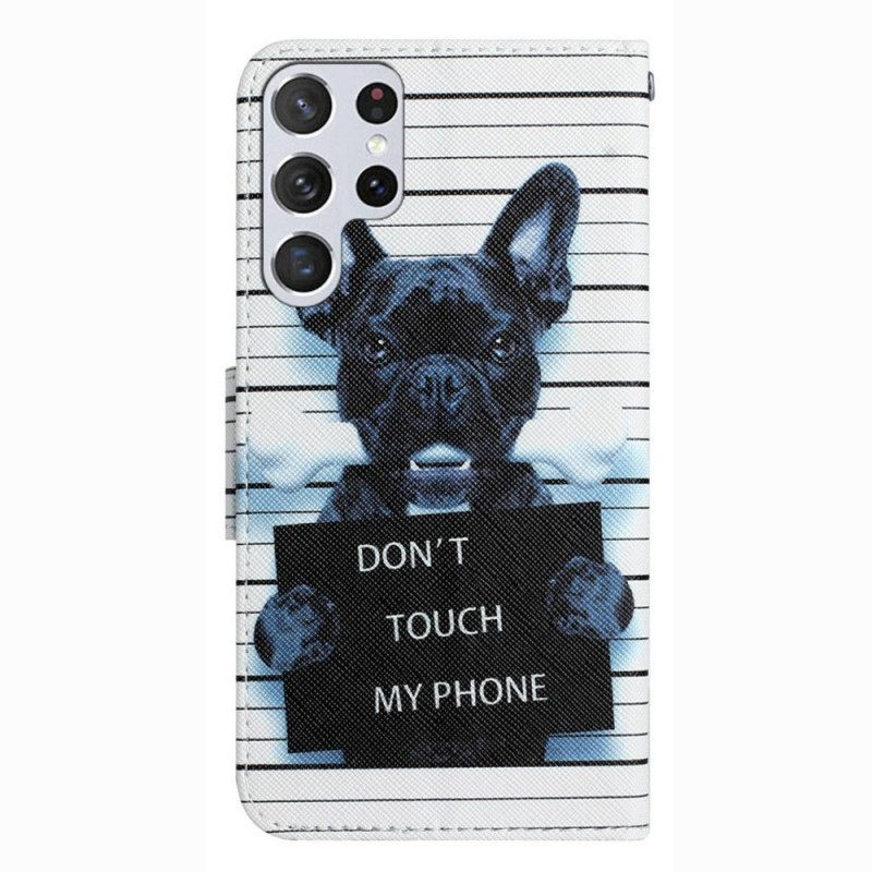 δερματινη θηκη Samsung Galaxy S23 Ultra 5G με κορδονι Dog Don't Touch My Phone With Lanyard