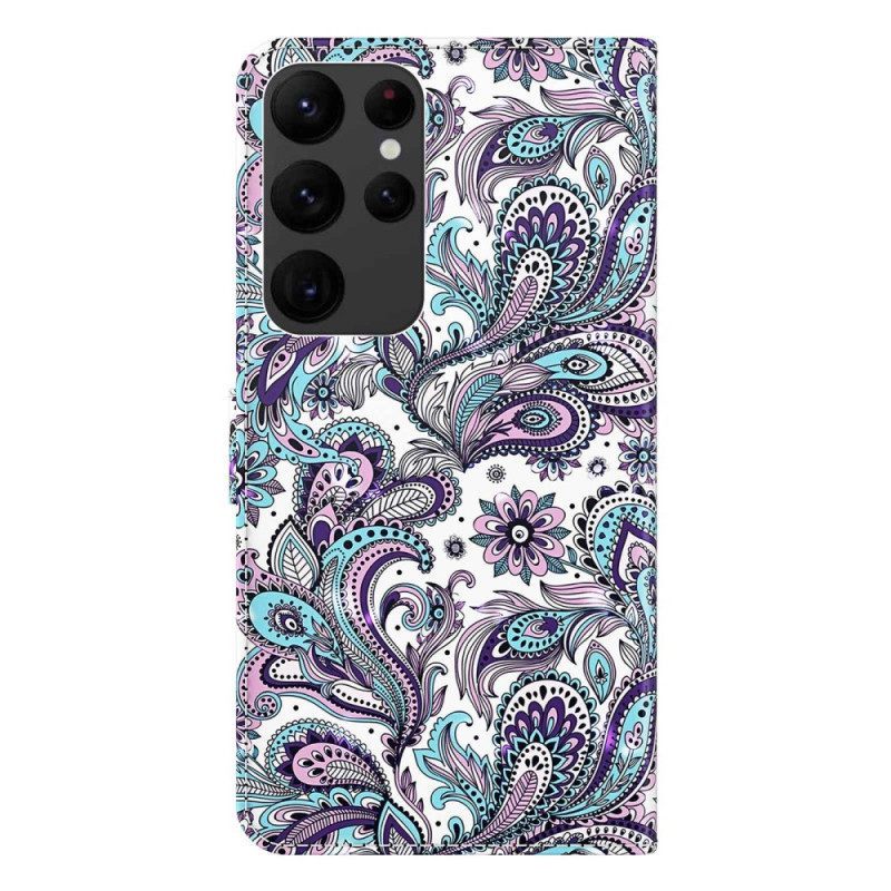 δερματινη θηκη Samsung Galaxy S23 Ultra 5G με κορδονι Strappy Paisley Pattern