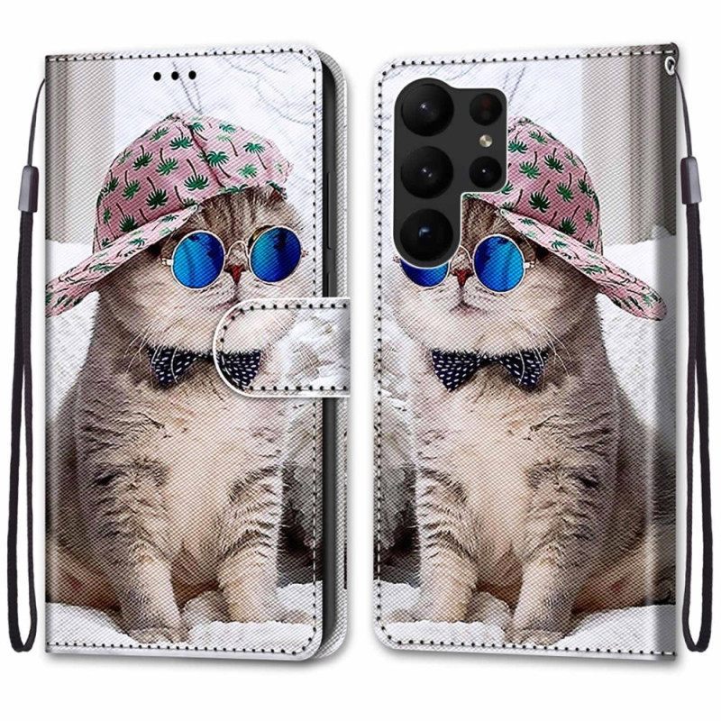 δερματινη θηκη Samsung Galaxy S23 Ultra 5G με κορδονι Yo Cat Με Λουράκι