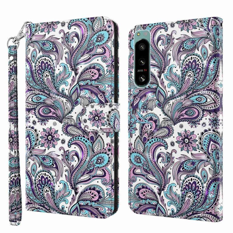 δερματινη θηκη Sony Xperia 5 IV με κορδονι Strappy Paisley Pattern