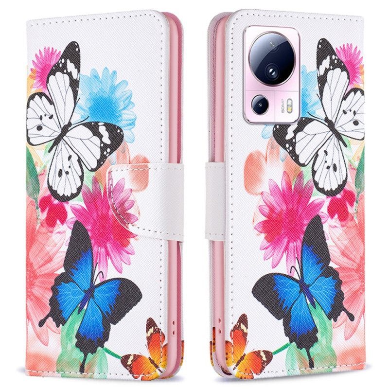 δερματινη θηκη Xiaomi 13 Lite Fluorescent Liberty Flowers