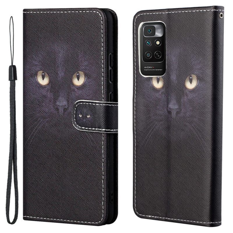 δερματινη θηκη Xiaomi Redmi Note 11 / 11S με κορδονι Strappy Black Cat Eyes