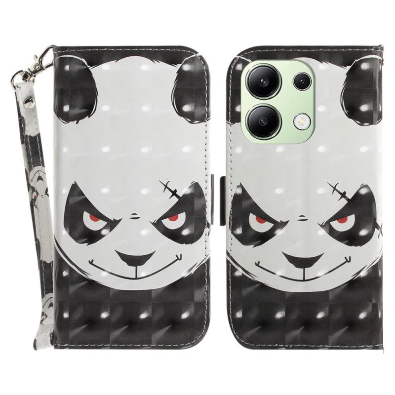 Δερματινη Θηκη Xiaomi Redmi Note 13 4g Angry Panda Με Λουράκι