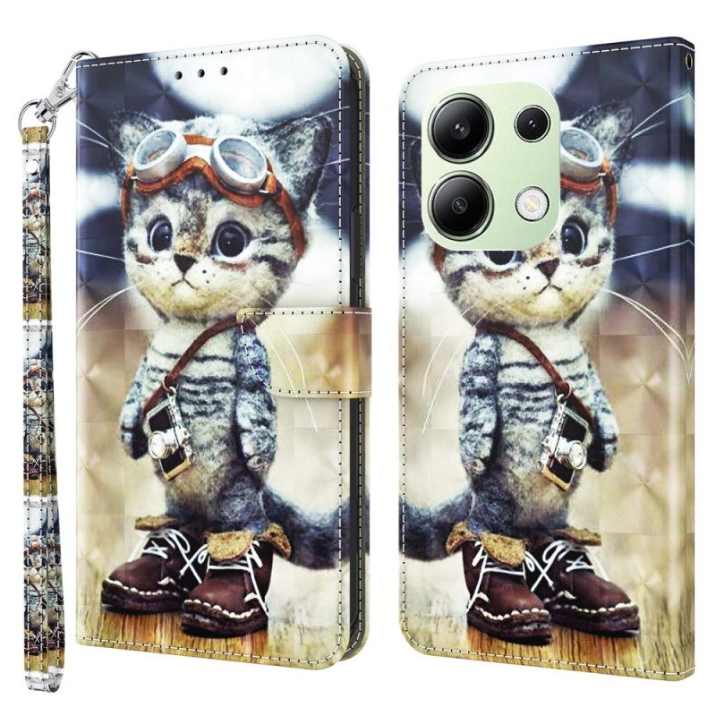 Δερματινη Θηκη Xiaomi Redmi Note 13 4g Aviator Cat Με Λουράκι