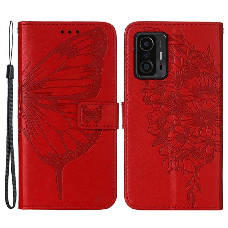 δερματινη θηκη Xiaomi 11T / 11T Pro Κάτοχος Κάρτας Butterfly Flower