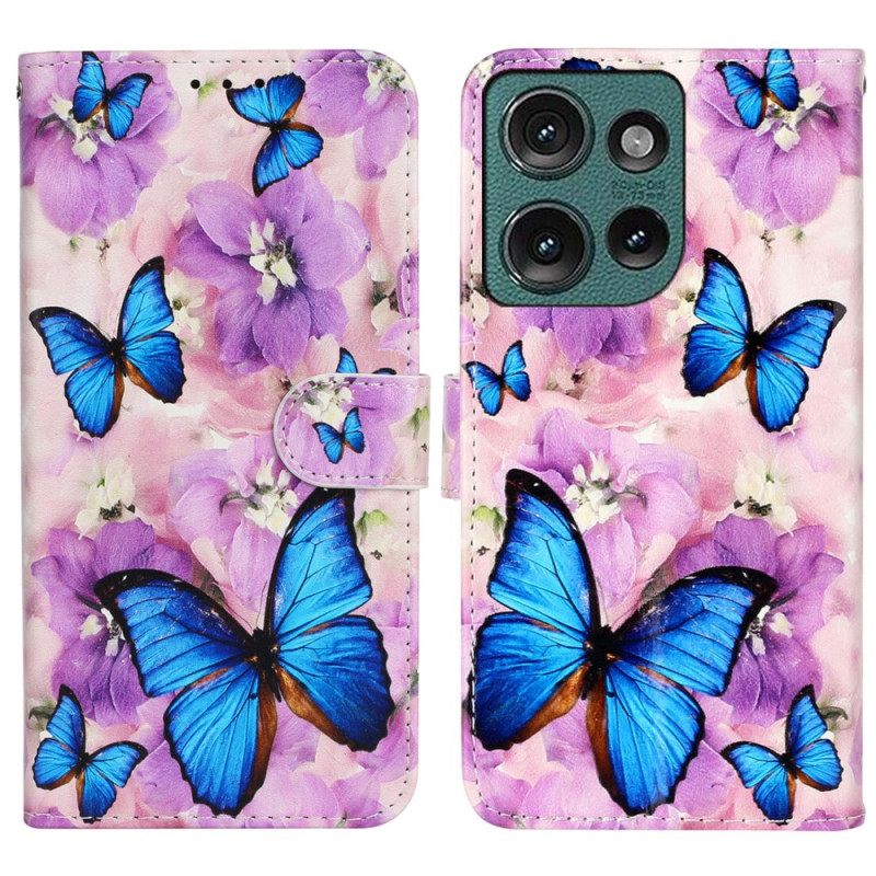 Θηκη Κινητου Motorola Edge 50 Θήκες Κινητών Purple Flowers And Blue Butterflies Premium