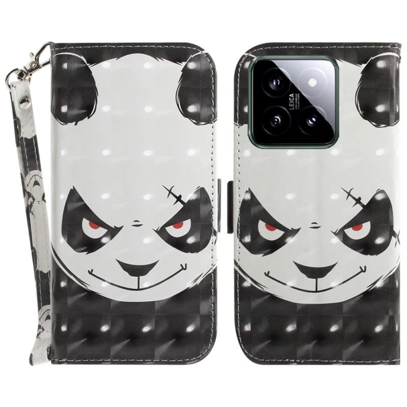 Δερματινη Θηκη Xiaomi 14 Angry Panda Με Λουράκι