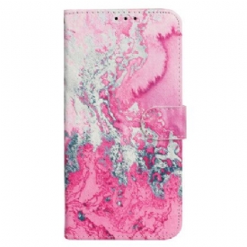 Δερματινη Θηκη iPhone 16 Plus Navy Pink Marble