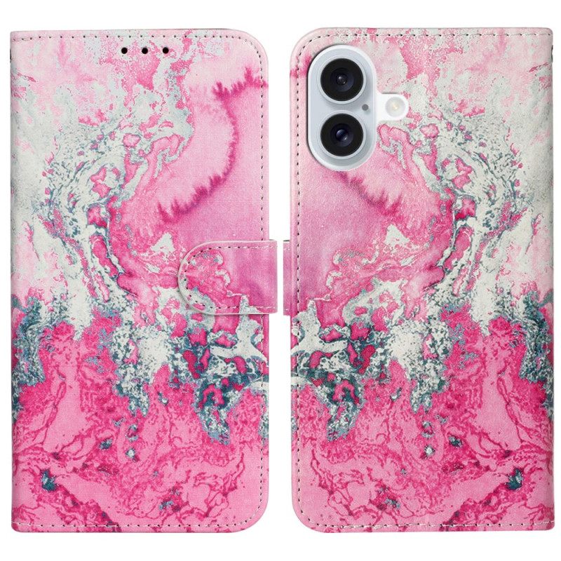 Δερματινη Θηκη iPhone 16 Plus Navy Pink Marble