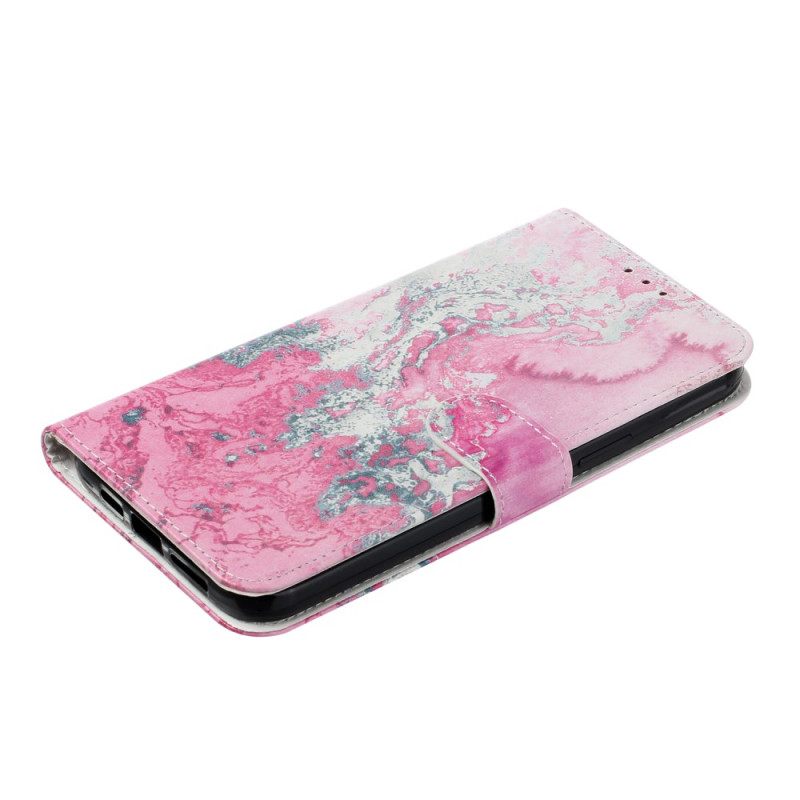 Δερματινη Θηκη iPhone 16 Plus Navy Pink Marble