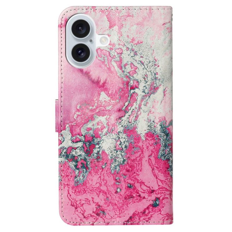 Δερματινη Θηκη iPhone 16 Plus Navy Pink Marble