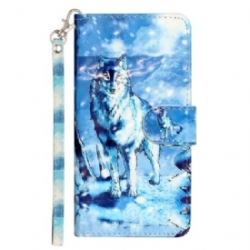 Δερματινη Θηκη iPhone 16 Plus Snow Wolf With Strap Σιλικόνης