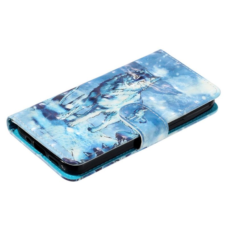 Δερματινη Θηκη iPhone 16 Plus Snow Wolf With Strap Σιλικόνης