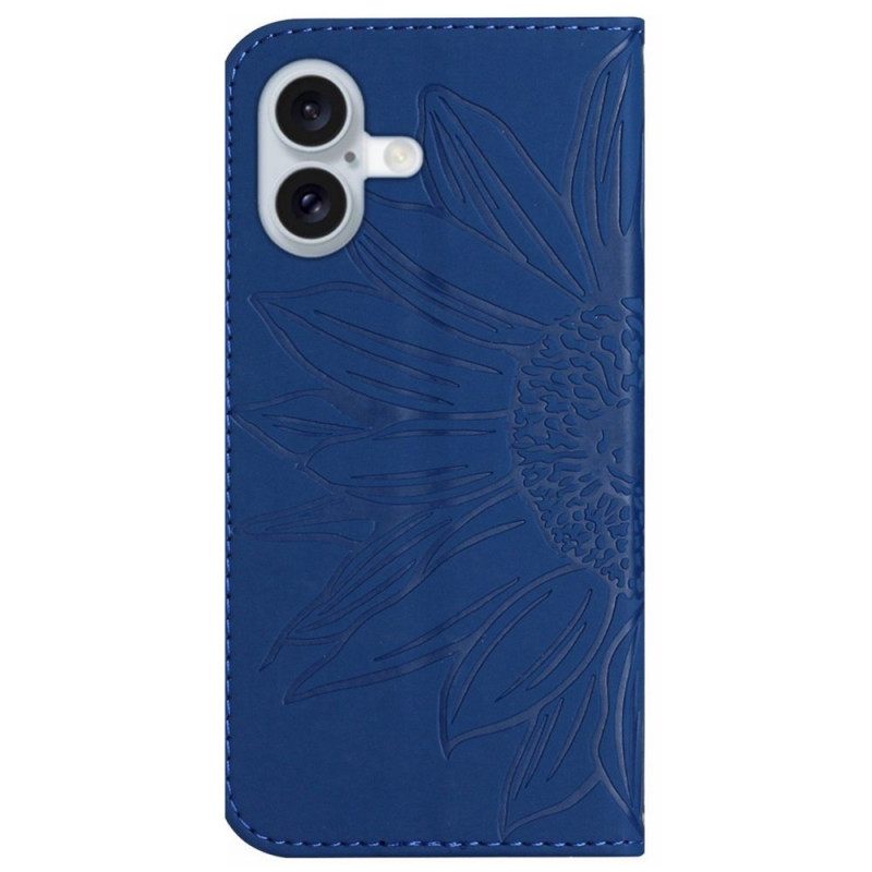 Δερματινη Θηκη iPhone 16 Plus Sunflower Print Με Ιμάντα Ώμου