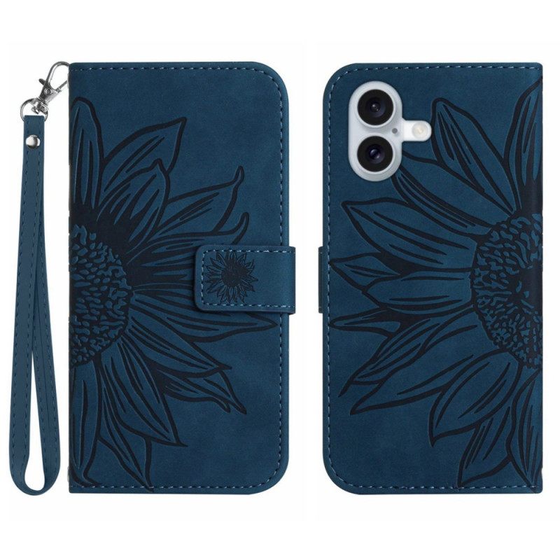 Δερματινη Θηκη iPhone 16 Plus Sunflower Print Με Λουράκι