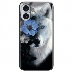 Κάλυμμα iPhone 16 Plus Θήκες Κινητών Wolf And Blue Flower Tempered Glass