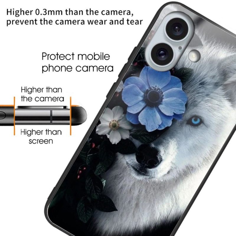 Κάλυμμα iPhone 16 Plus Θήκες Κινητών Wolf And Blue Flower Tempered Glass