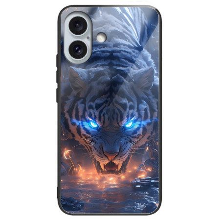 Κάλυμμα iPhone 16 Plus Tiger Printed Tempered Glass Σιλικόνης