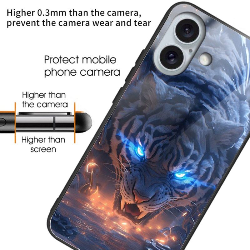 Κάλυμμα iPhone 16 Plus Tiger Printed Tempered Glass Σιλικόνης