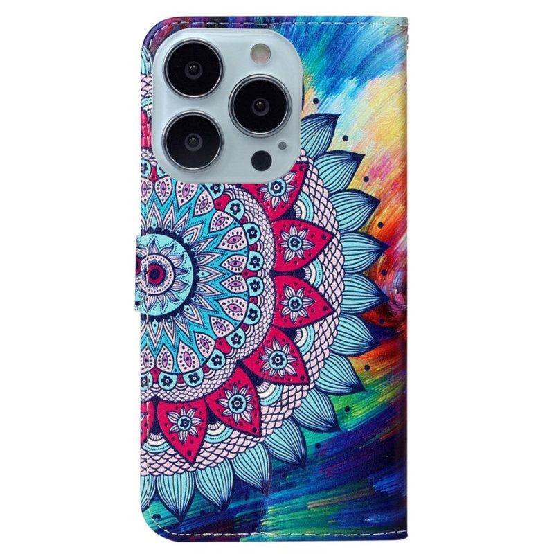 Δερματινη Θηκη iPhone 16 Pro Εκτύπωση Mandala Με Λουράκι