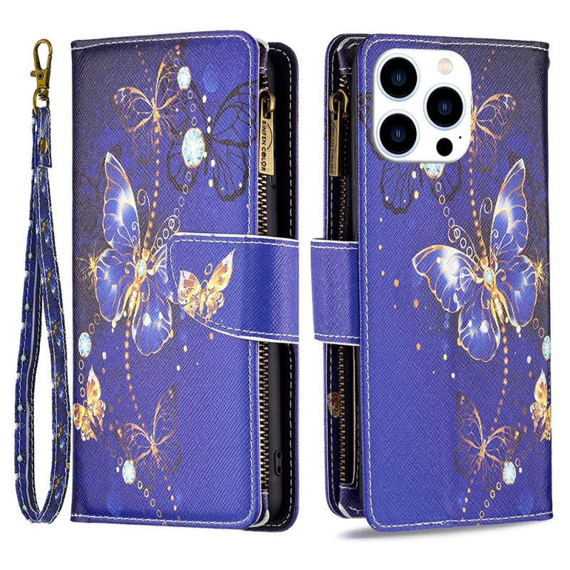 Δερματινη Θηκη iPhone 16 Pro Πορτοφόλι Purple Butterflies Σιλικόνης