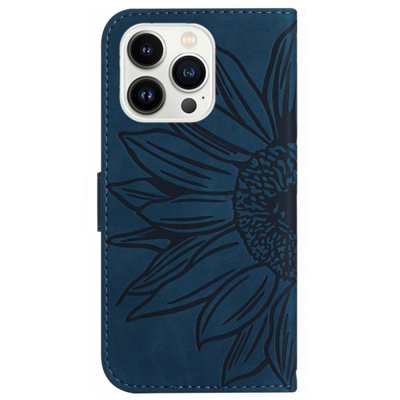 Δερματινη Θηκη iPhone 16 Pro Sunflower Print Με Ιμάντα Ώμου