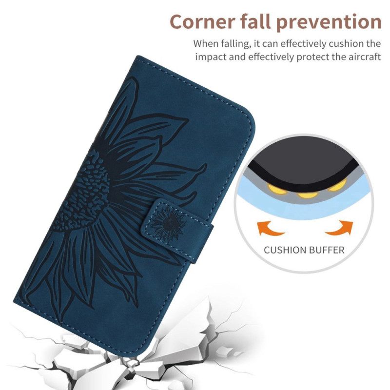 Δερματινη Θηκη iPhone 16 Pro Sunflower Print Με Ιμάντα Ώμου