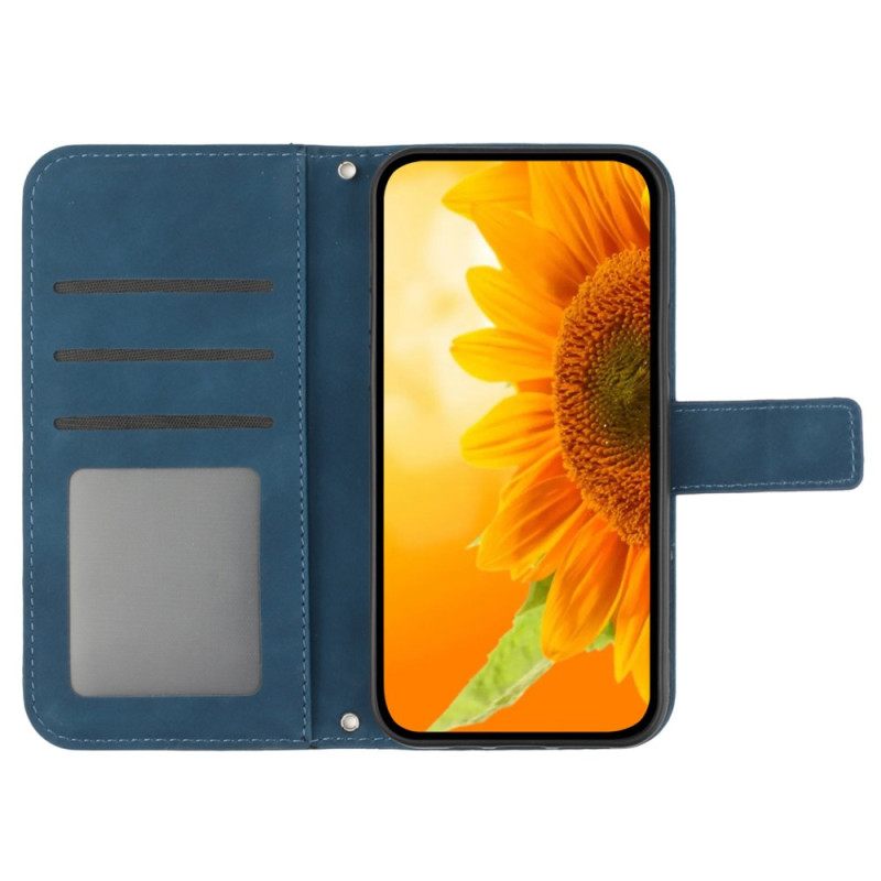 Δερματινη Θηκη iPhone 16 Pro Sunflower Print Με Λουράκι Σιλικόνης