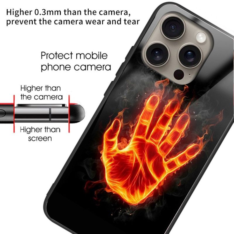 Κάλυμμα iPhone 16 Pro Hand On Fire Tempered Glass Σιλικόνης