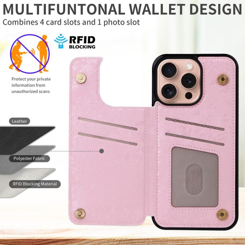 Κάλυμμα iPhone 16 Pro Κάτοχος Κάρτας Και Προστασία Rfid Floral