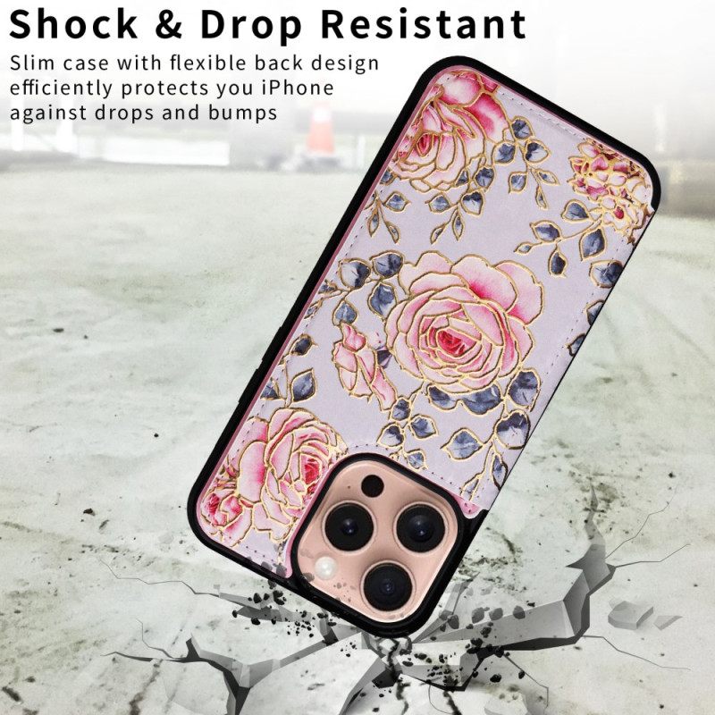 Κάλυμμα iPhone 16 Pro Κάτοχος Κάρτας Και Προστασία Rfid Floral