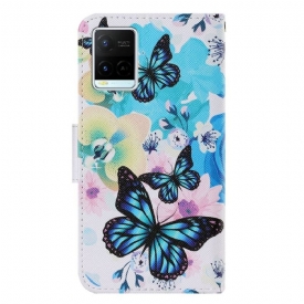 δερματινη θηκη Vivo Y21 / Y21s / Y33s Flowers Blue Butterflies