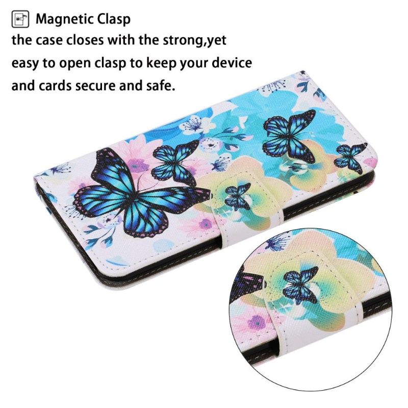 δερματινη θηκη Vivo Y21 / Y21s / Y33s Flowers Blue Butterflies