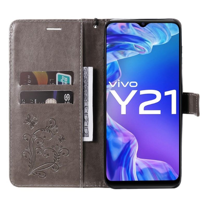 Θήκη Flip Vivo Y21 / Y21s / Y33s Υποστήριξη Λειτουργίας Butterflies