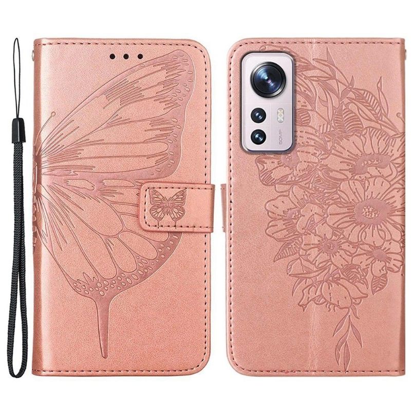 δερματινη θηκη Xiaomi 12 Pro Κάτοχος Κάρτας Butterfly Flower