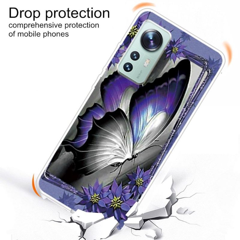 Θήκη Xiaomi 12 Pro Grey And Purple Butterfly