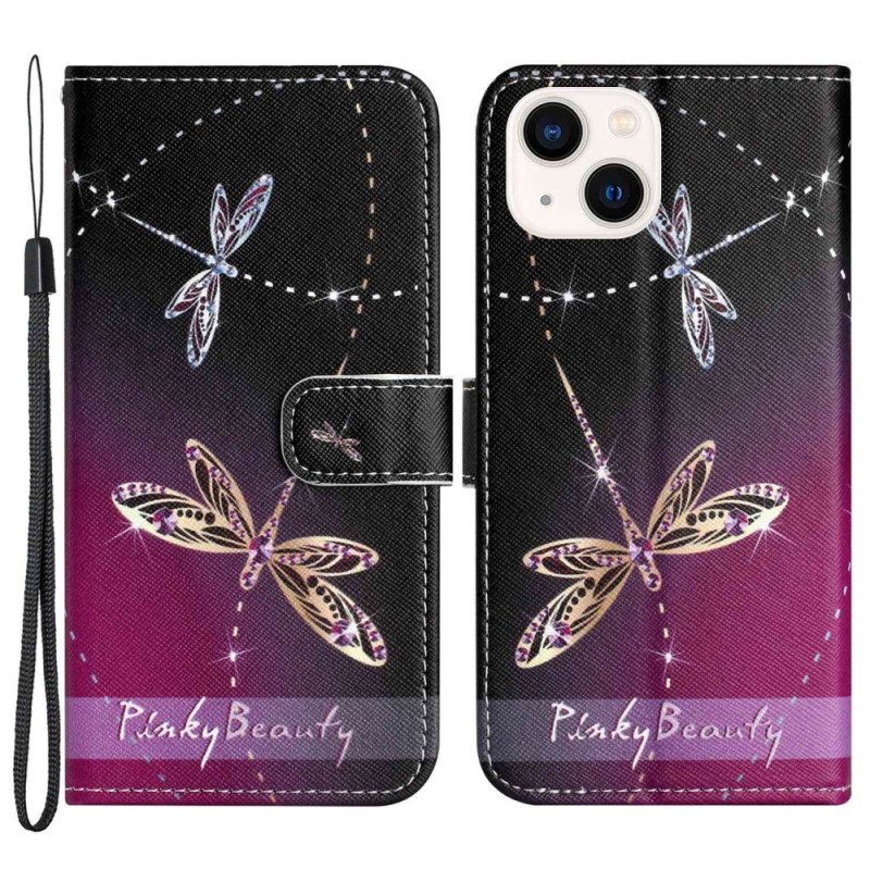 Κάλυμμα iPhone 14 Plus με κορδονι Strappy Dragonflies