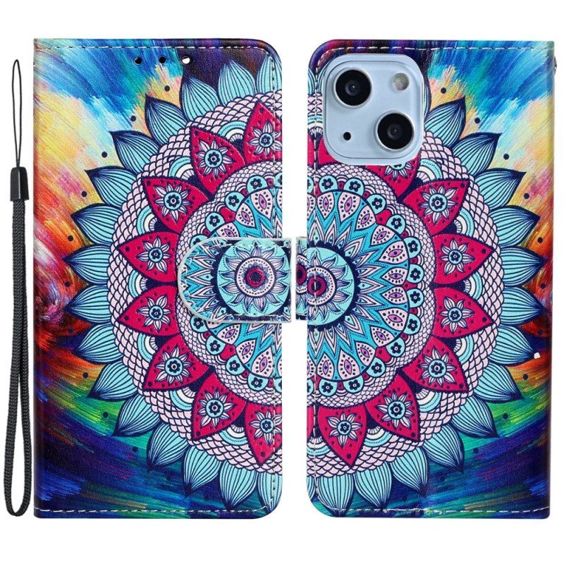 Κάλυμμα iPhone 15 με κορδονι Flashy Mandala Με Λουράκι