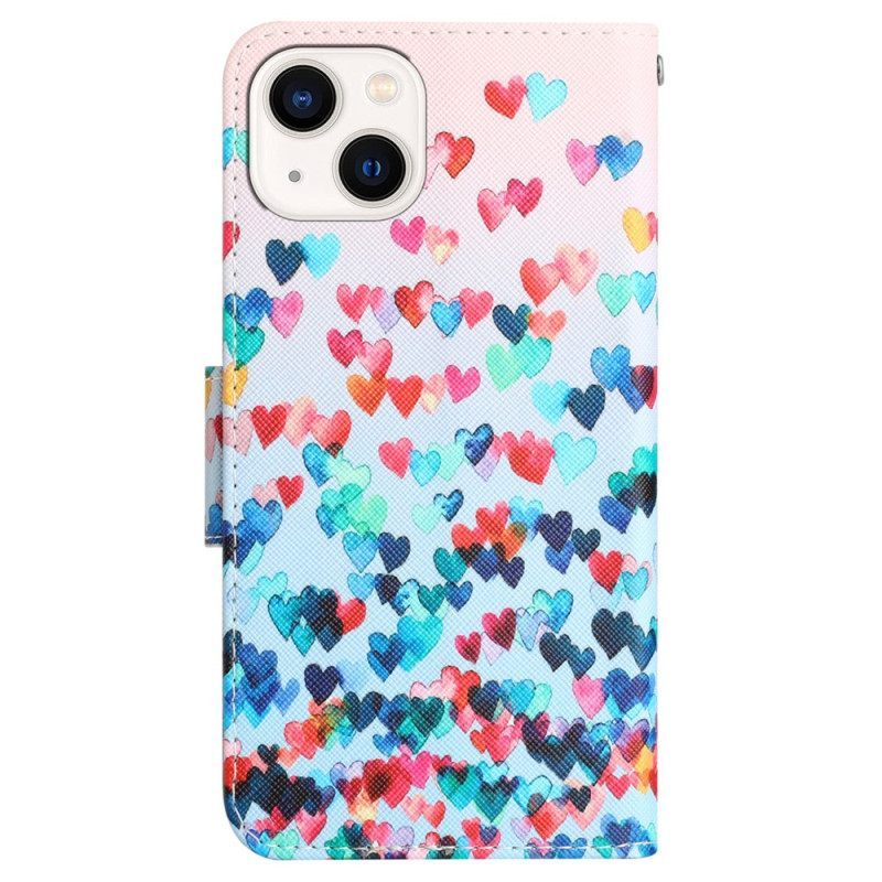 Κάλυμμα iPhone 15 με κορδονι Rain Of Hearts With Strap