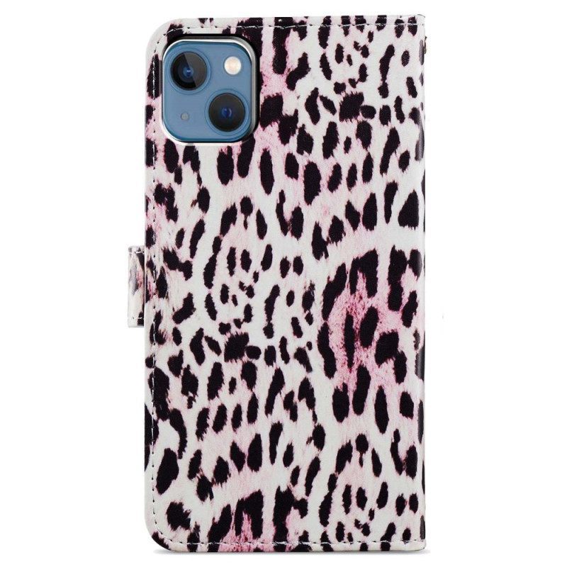 Κάλυμμα iPhone 15 Plus με κορδονι Leopard Skin Effect Με Λουράκι