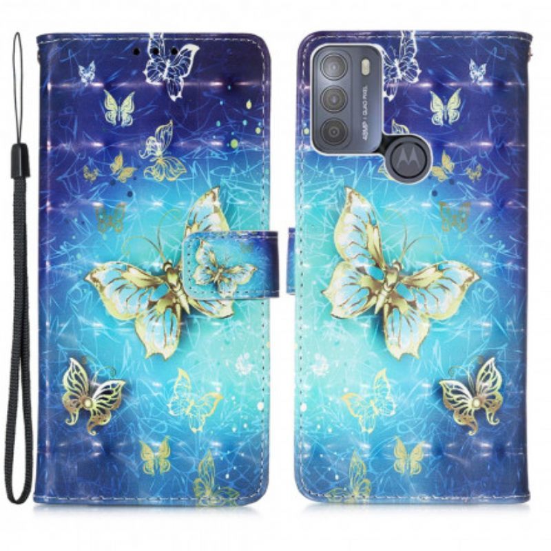 Κάλυμμα Moto G50 Κορδόνι Golden Butterflies