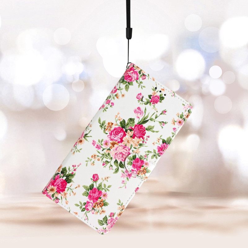 Κάλυμμα Moto G73 5G με κορδονι Strap Liberty Flowers