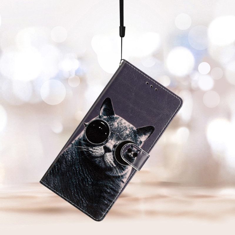 Κάλυμμα Moto G73 5G με κορδονι Strappy Glasses Cat