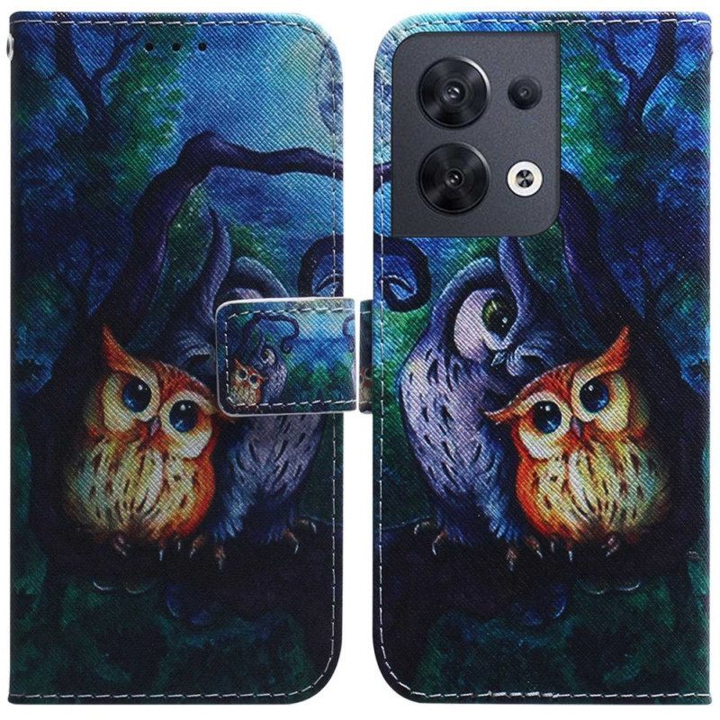 Κάλυμμα Oppo Reno 8 με κορδονι Ζωγραφική Με Strappy Owls